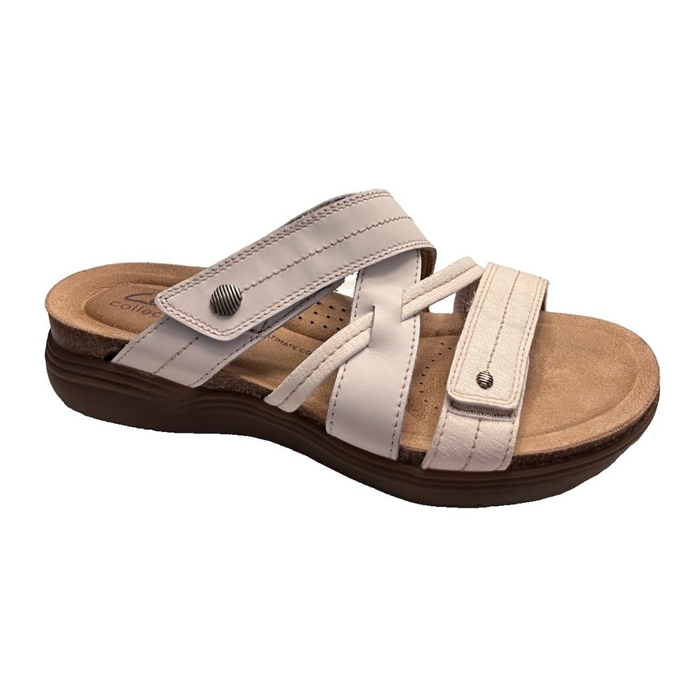 CLARK'S Sz 8 Sandal April Willow White Leather Upper Comfort Worn Once EUC